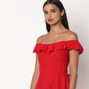 ZARA Off Shoulder Tie Back Ruffle Red Mini Dress S